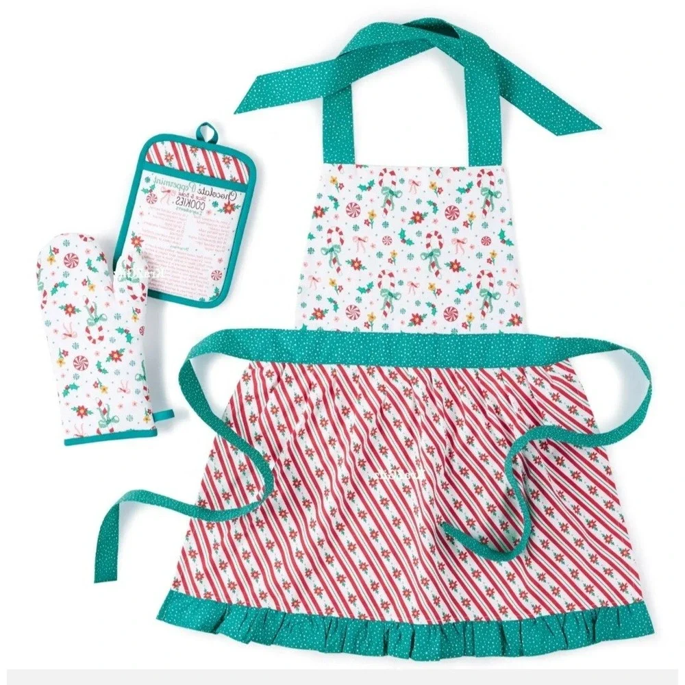 New! Pioneer Woman‎ Christmas Kitchen Apron 3-pc Gift Set Oven Mitt Potholder